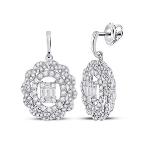 14kt White Gold Womens Baguette Diamond Oval Dangle Earrings 1 Cttw