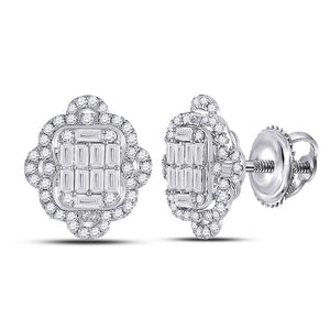 14kt White Gold Womens Baguette Diamond Quatrefoil Cluster Earrings 1 Cttw