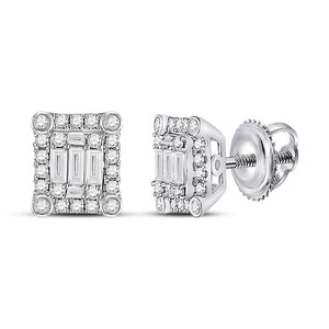14kt White Gold Womens Baguette Diamond Square Cluster Earrings 3/8 Cttw