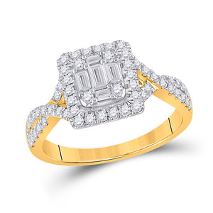 14kt Yellow Gold Womens Baguette Diamond Square Ring 5/8 Cttw