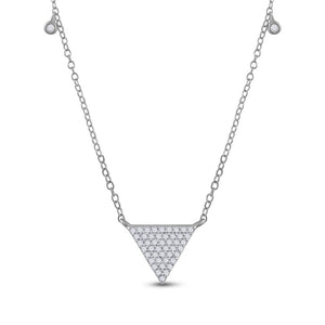 10kt White Gold Womens Round Diamond Triangle Necklace 1/4 Cttw