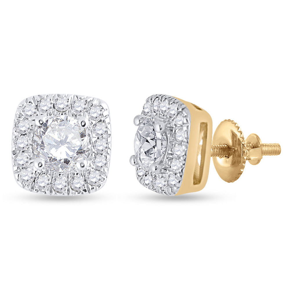 14kt Yellow Gold Womens Round Diamond Halo Square Earrings 1/2 Cttw