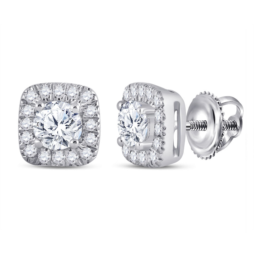 14kt White Gold Womens Round Diamond Halo Earrings 1/2 Cttw
