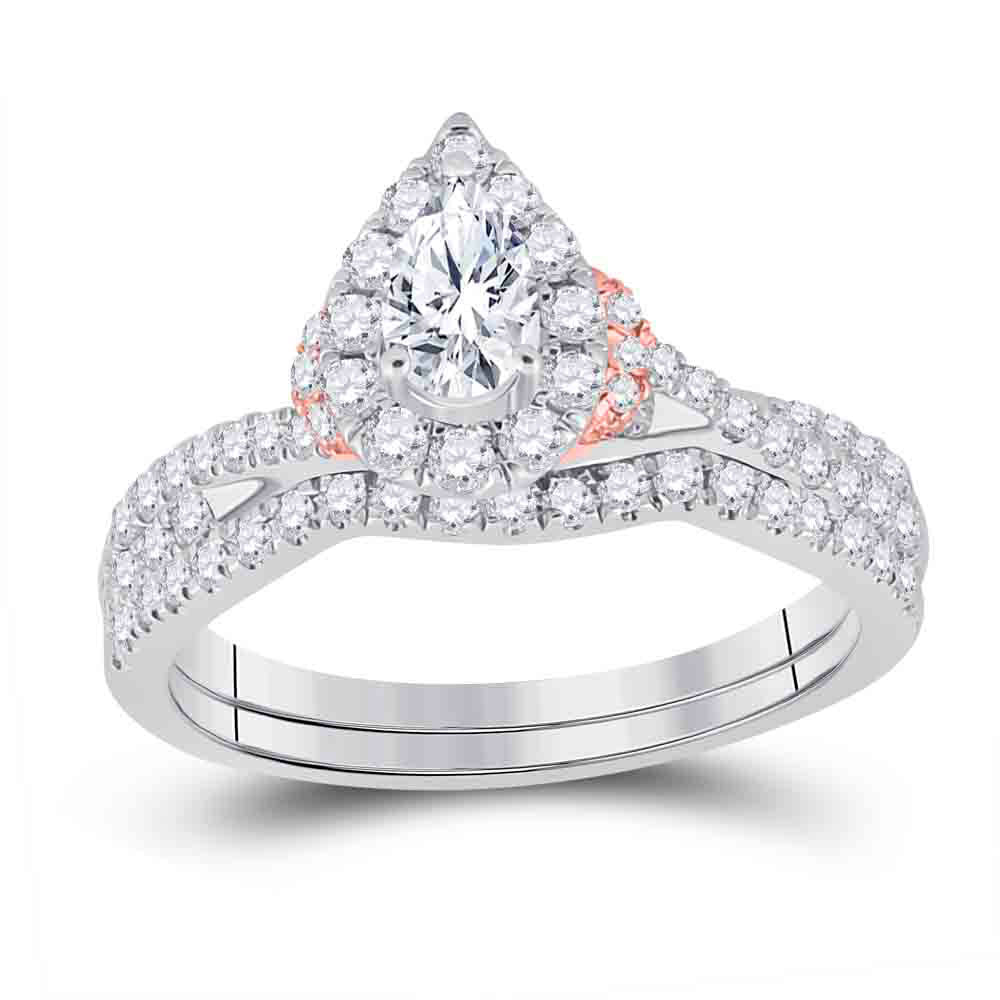 14kt Two-tone Gold Pear Diamond Bridal Wedding Ring Band Set 1 Cttw
