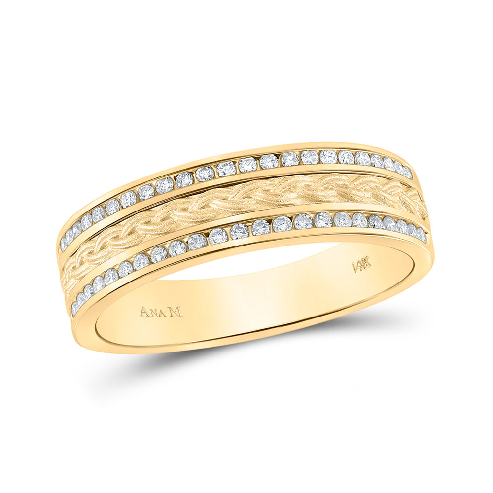 14kt Yellow Gold Mens Round Diamond Wedding Braid Band Ring 1/3 Cttw