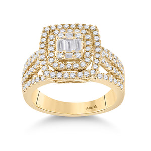 14kt Yellow Gold Womens Baguette Diamond Square Ring 7/8 Cttw