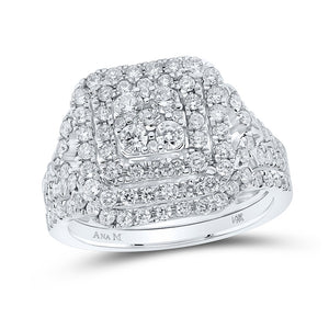 14kt White Gold Round Diamond Bridal Wedding Ring Band Set 1-1/4 Cttw