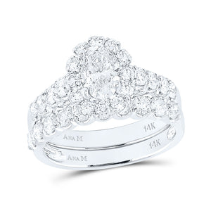 14kt White Gold Oval Diamond Bridal Wedding Ring Band Set 2 Cttw