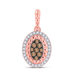 10kt Rose Gold Womens Round Brown Diamond Oval Pendant 1/4 Cttw