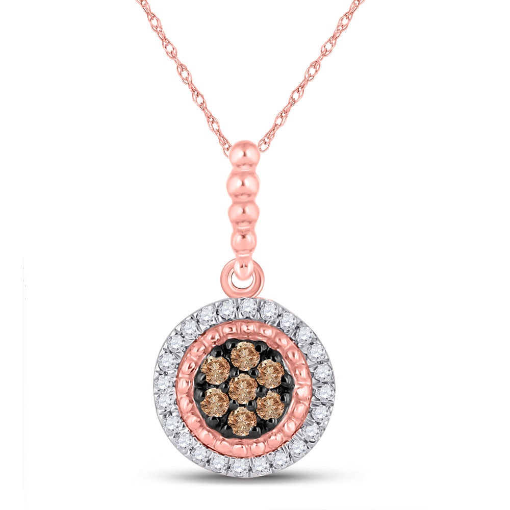 10kt Rose Gold Womens Round Brown Diamond Cluster Pendant 1/4 Cttw