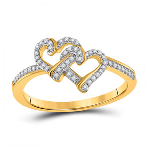 10kt Yellow Gold Womens Round Diamond Double Heart Ring 1/8 Cttw