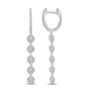 10kt White Gold Womens Round Diamond Hoop Dangle Earrings 5/8 Cttw