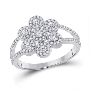 10kt White Gold Womens Round Diamond Cluster Ring 1/2 Cttw