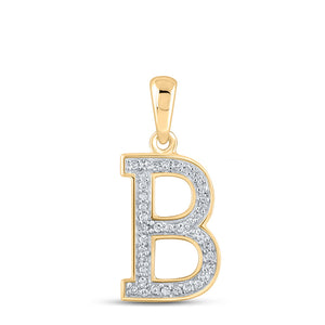 10kt Yellow Gold Womens Round Diamond Initial B Letter Pendant 1/12 Cttw