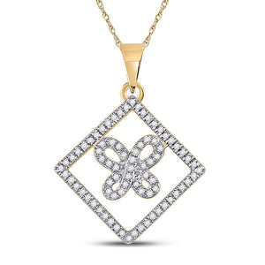 10kt Yellow Gold Womens Round Diamond Square Butterfly Pendant 1/4 Cttw