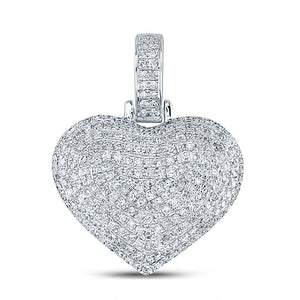 10kt White Gold Womens Round Diamond Charmed Heart Pendant 3/4 Cttw