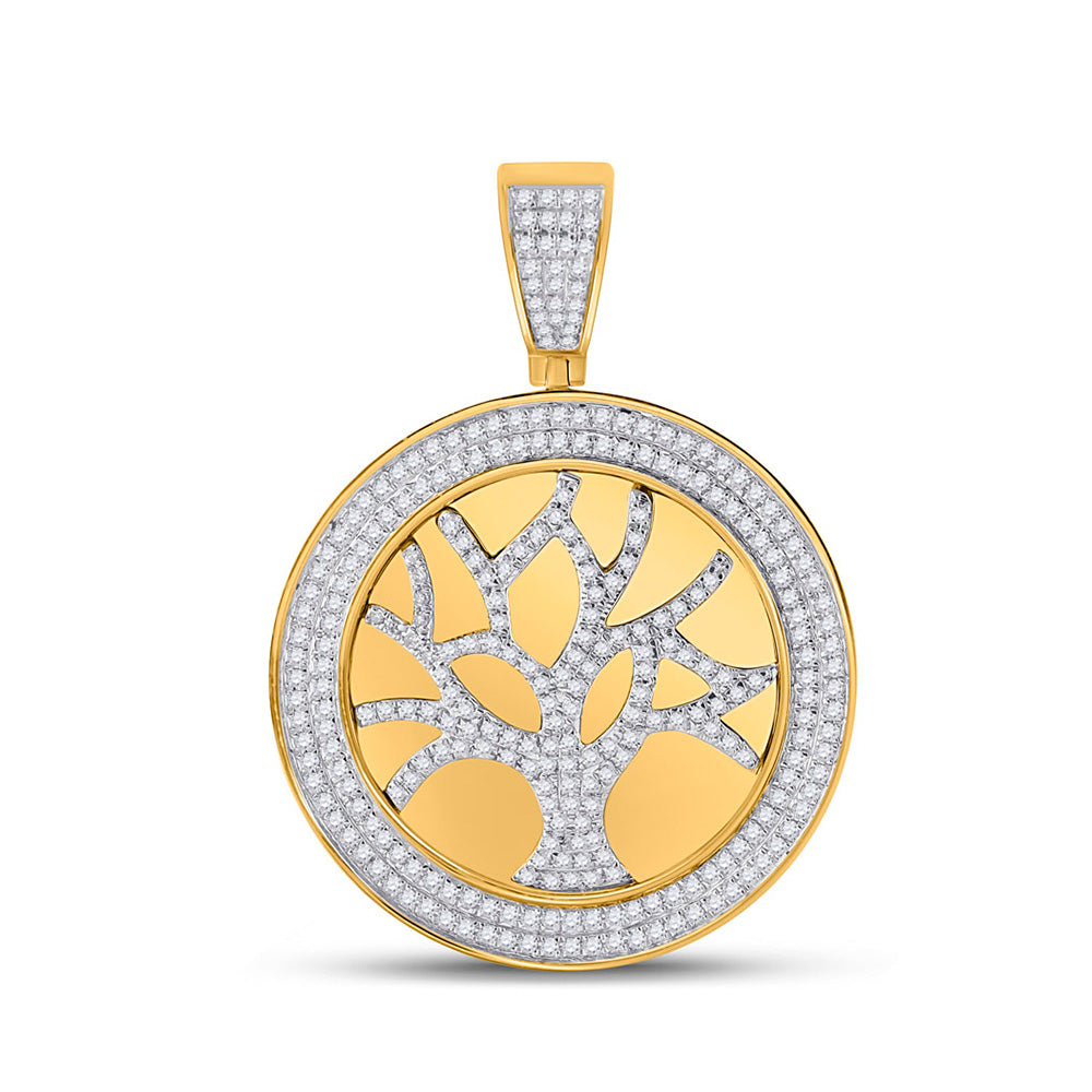 10kt Yellow Gold Mens Round Diamond Tree of Life Charm Pendant 7/8 Cttw