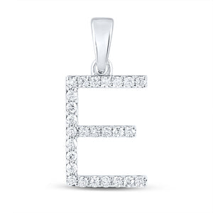 10kt White Gold Womens Round Diamond E Initial Letter Pendant 1/5 Cttw
