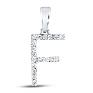 10kt White Gold Womens Round Diamond F Initial Letter Pendant 1/8 Cttw