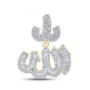 10kt Yellow Gold Mens Baguette Diamond Allah Islam Charm Pendant 1-3/4 Cttw
