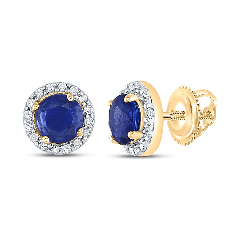 10kt Yellow Gold Womens Round Blue Sapphire Diamond Halo Earrings 1 Cttw