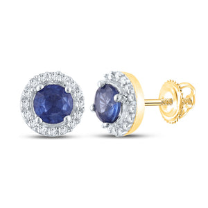10kt Yellow Gold Womens Round Blue Sapphire Halo Earrings 3/4 Cttw