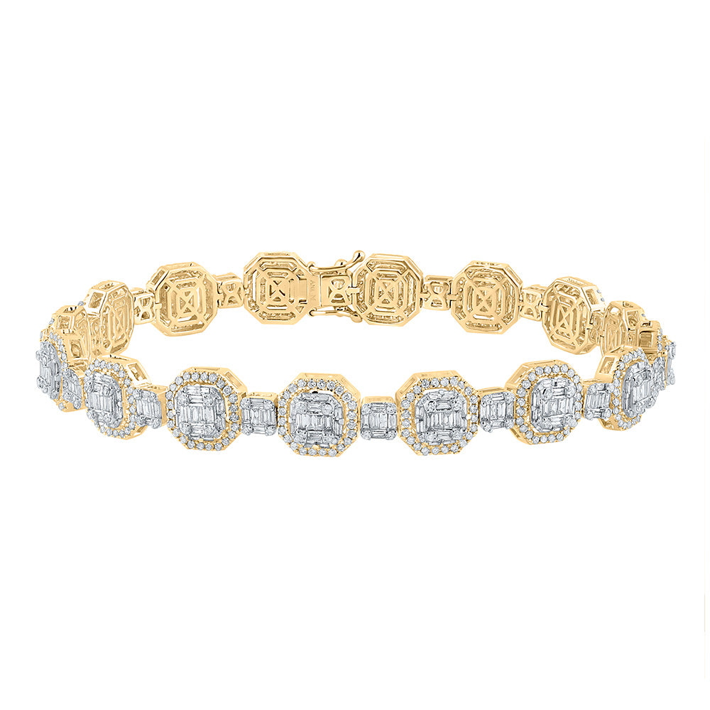 14kt Yellow Gold Mens Baguette Diamond Octagon Link Bracelet 6-1/4 Cttw