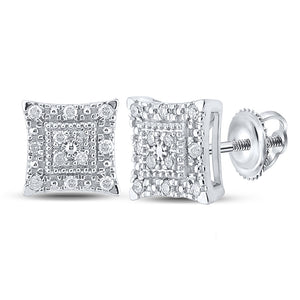 10kt White Gold Womens Round Diamond Square Earrings 1/8 Cttw
