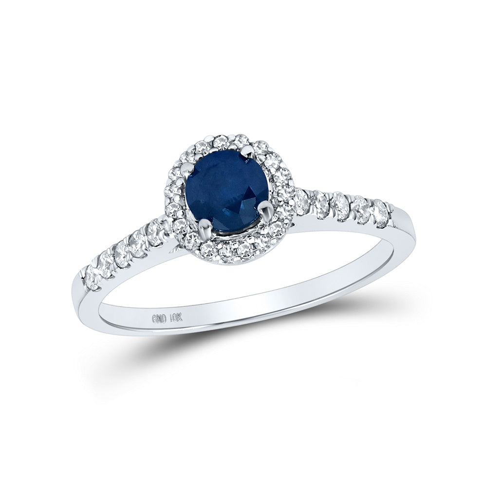 10kt White Gold Womens Round Blue Color Enhanced Diamond Solitaire Ring 3/4 Cttw