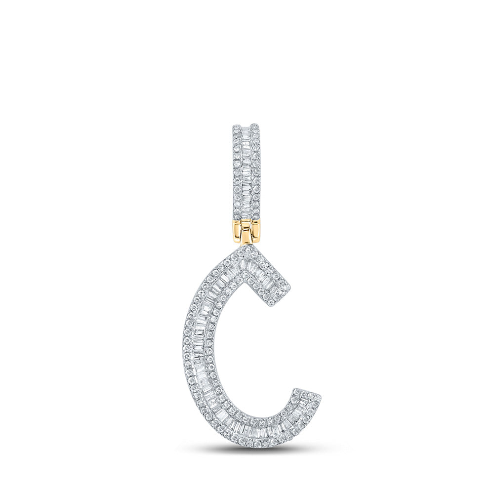 10kt Yellow Gold Mens Baguette Diamond Initial C Letter Charm Pendant 3/4 Cttw