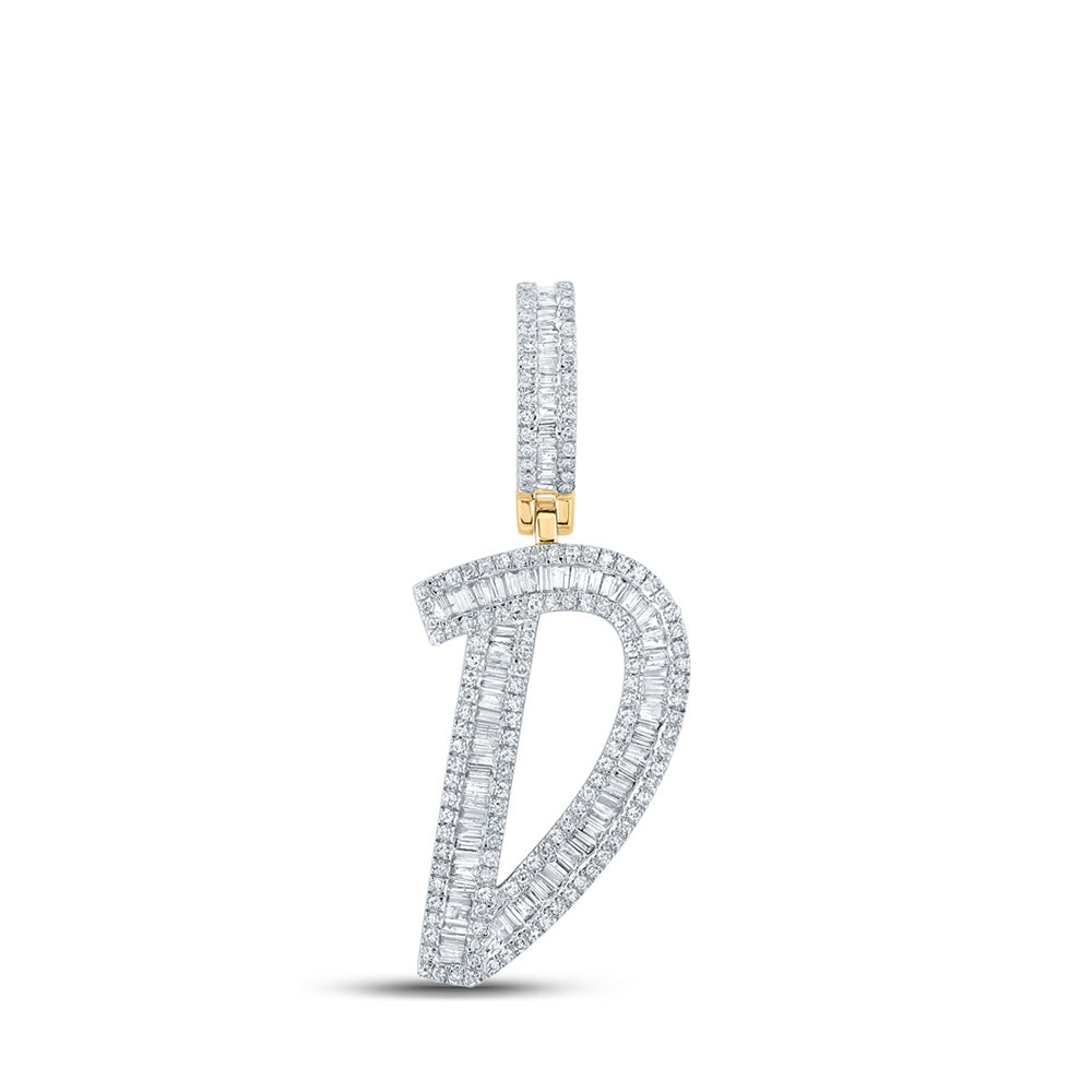 10kt Yellow Gold Mens Baguette Diamond Initial D Letter Charm Pendant 3/4 Cttw