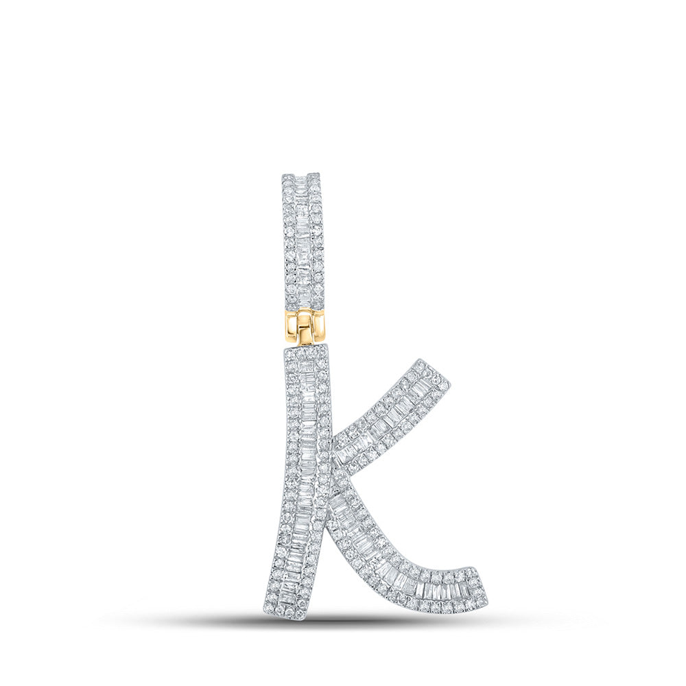 10kt Yellow Gold Mens Baguette Diamond Initial K Letter Charm Pendant 3/4 Cttw