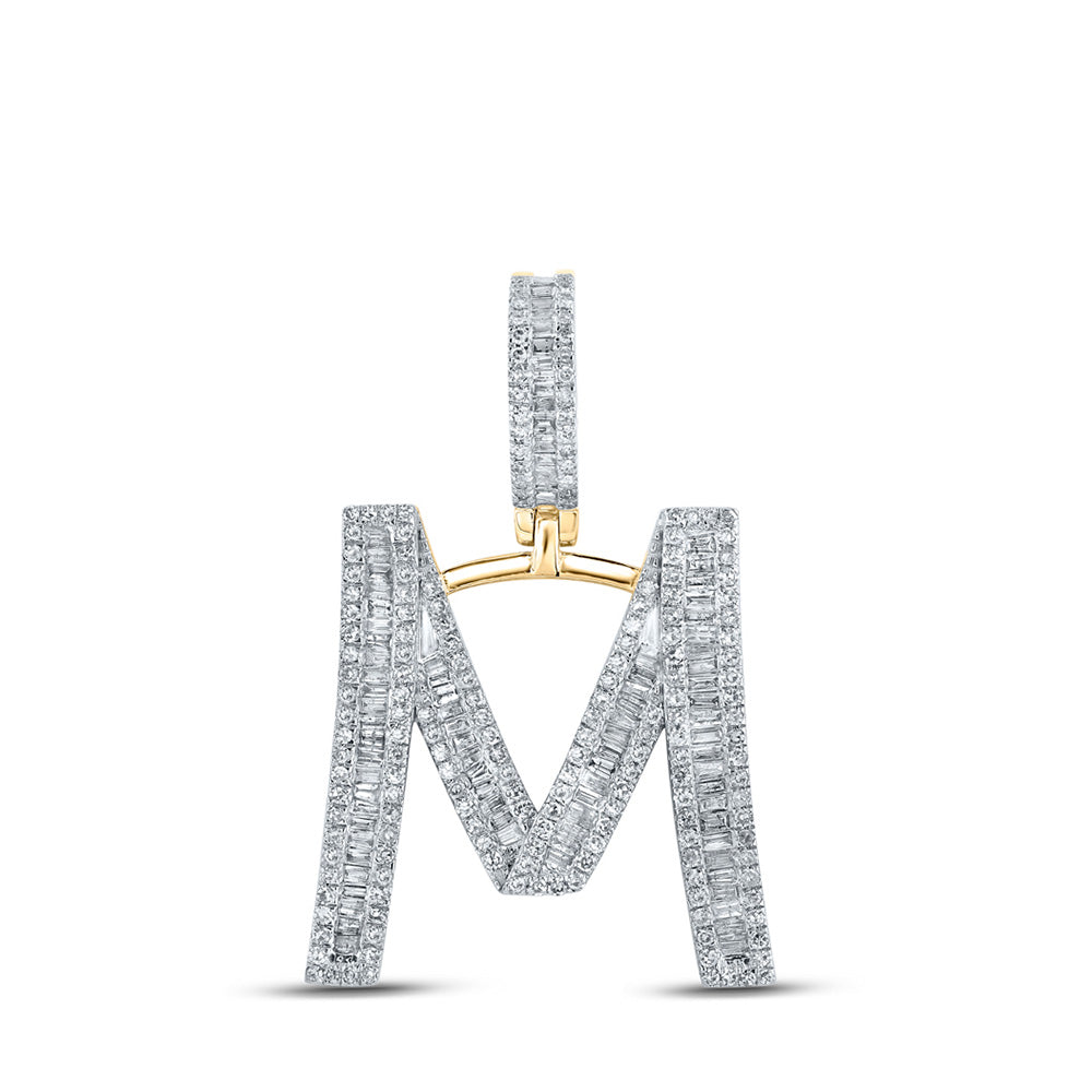 10kt Yellow Gold Mens Baguette Diamond Initial M Letter Charm Pendant 1 Cttw