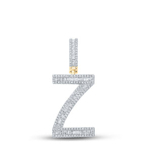 10kt Yellow Gold Mens Baguette Diamond Initial Z Letter Charm Pendant 3/4 Cttw