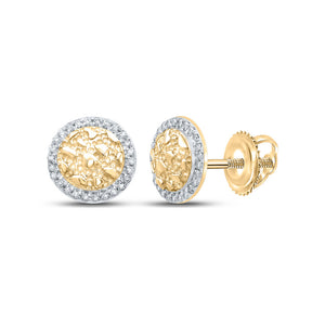 10kt Yellow Gold Mens Round Diamond Nugget Circle Earrings 1/8 Cttw