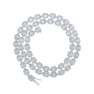10kt White Gold Mens Baguette Diamond 24-inch Link Chain Necklace 12 Cttw