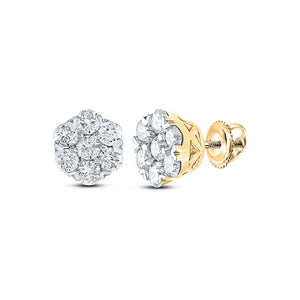 10kt Yellow Gold Womens Round Diamond Flower Cluster Earrings 5/8 Cttw