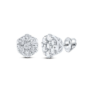 10kt White Gold Womens Round Diamond Flower Cluster Earrings 5/8 Cttw