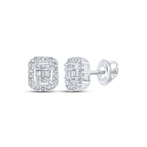10kt White Gold Mens Baguette Diamond Cluster Earrings 1/4 Cttw