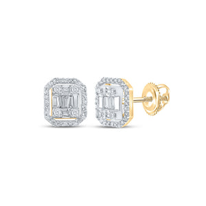 10kt Yellow Gold Mens Baguette Diamond Cluster Earrings 1/2 Cttw