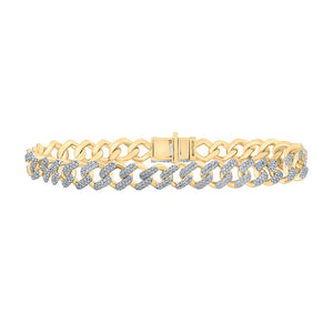 10kt Yellow Gold Mens Round Diamond Cuban Link Bracelet 4-1/3 Cttw