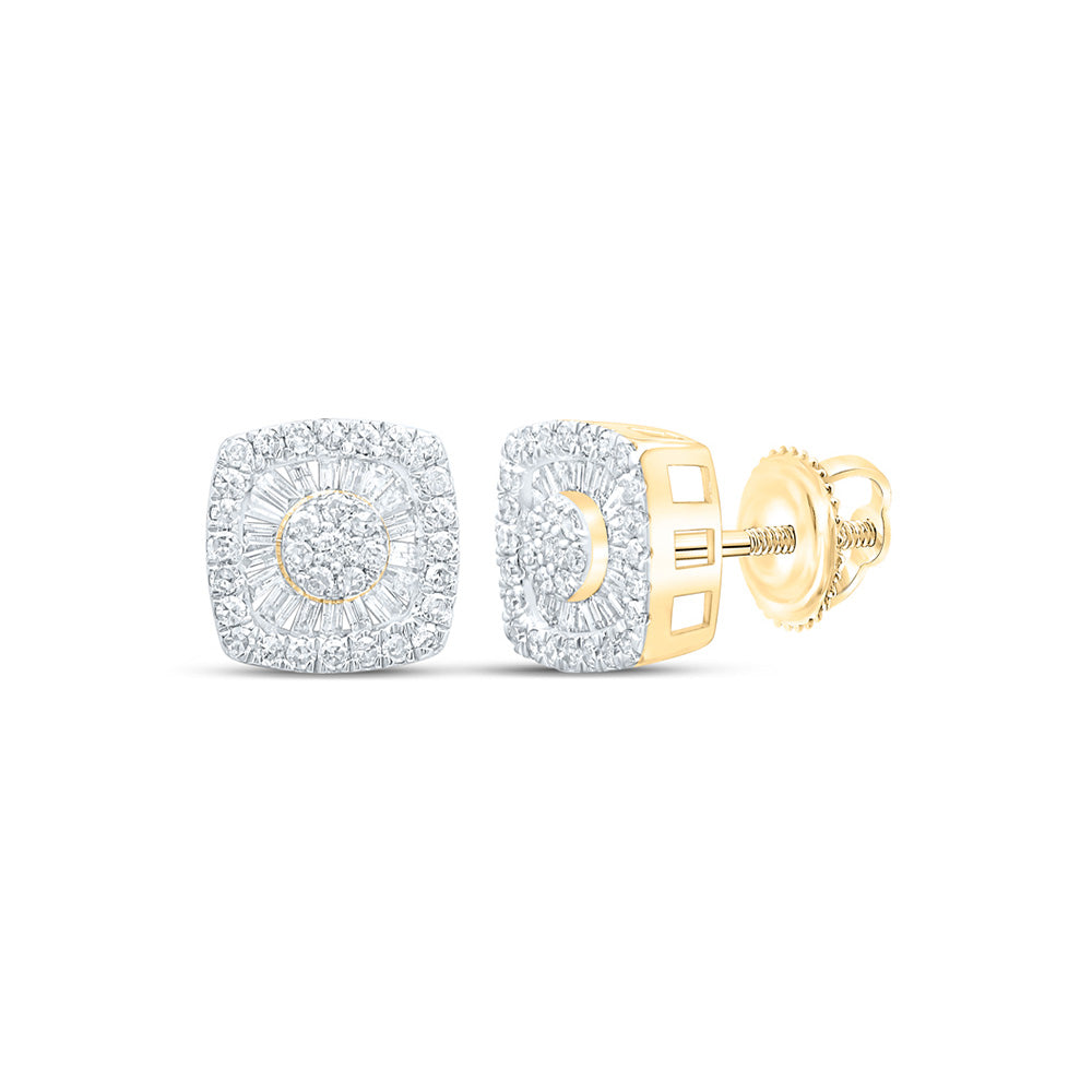 10kt Yellow Gold Womens Baguette Diamond Square Earrings 7/8 Cttw