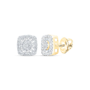 10kt Yellow Gold Womens Baguette Diamond Square Cluster Earrings 1 Cttw