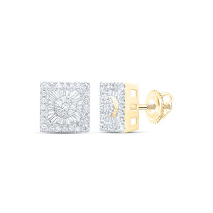 10kt Yellow Gold Womens Baguette Diamond Square Earrings 1-1/4 Cttw