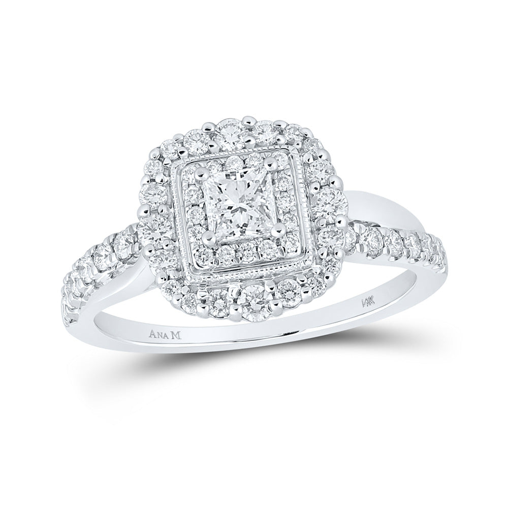 14kt White Gold Princess Diamond Halo Bridal Wedding Engagement Ring 3/4 Cttw