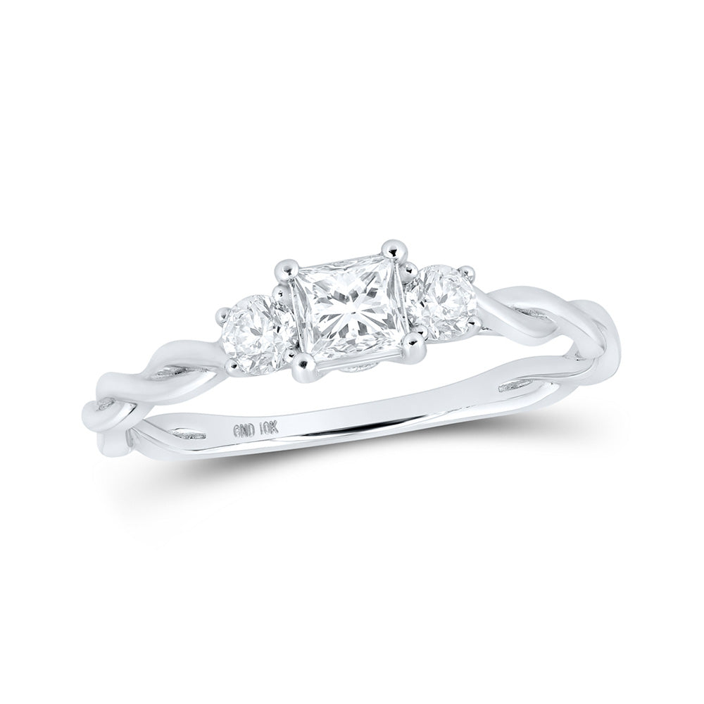 14kt White Gold Princess Diamond 3-stone Bridal Wedding Engagement Ring 1/2 Cttw