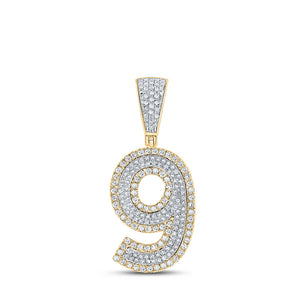 10kt Two-tone Gold Mens Round Diamond Number 9 Charm Pendant 3/4 Cttw