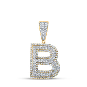 10kt Two-tone Gold Mens Round Diamond Initial B Letter Charm Pendant 1 Cttw