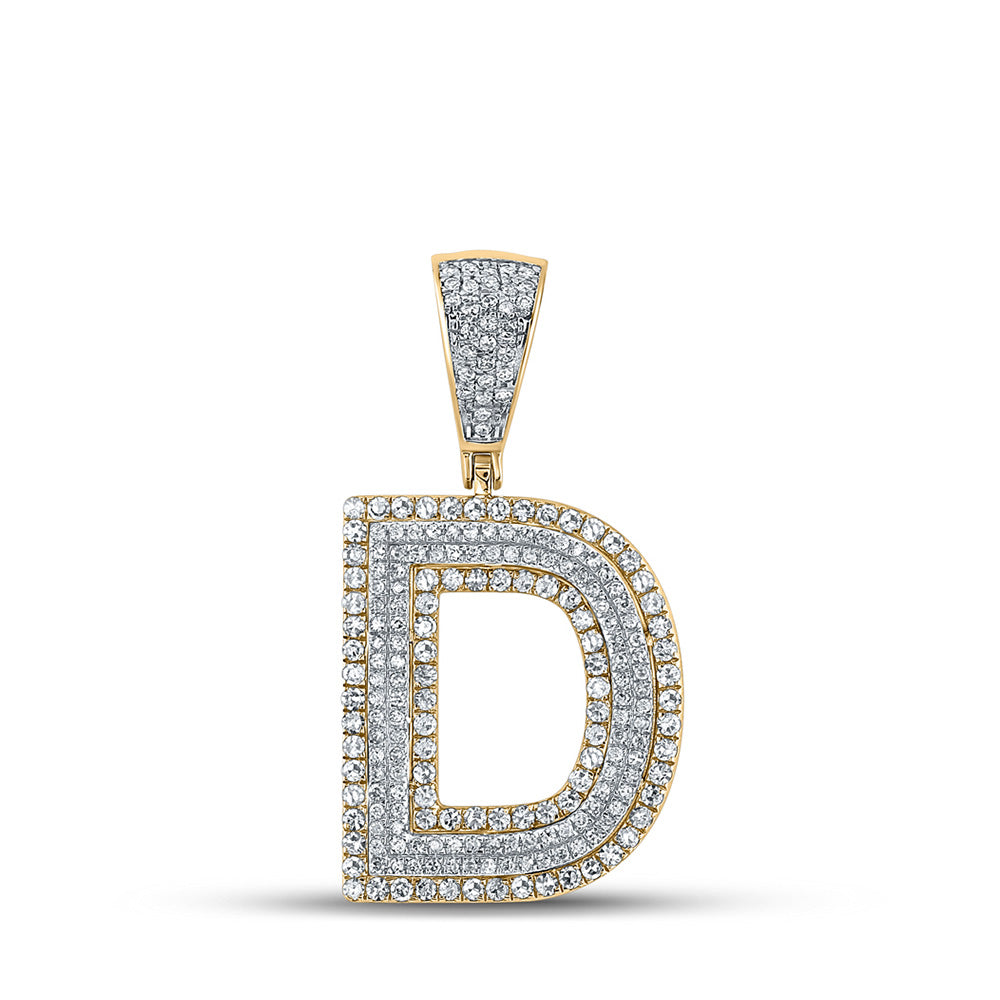 10kt Two-tone Gold Mens Round Diamond Initial D Letter Charm Pendant 7/8 Cttw