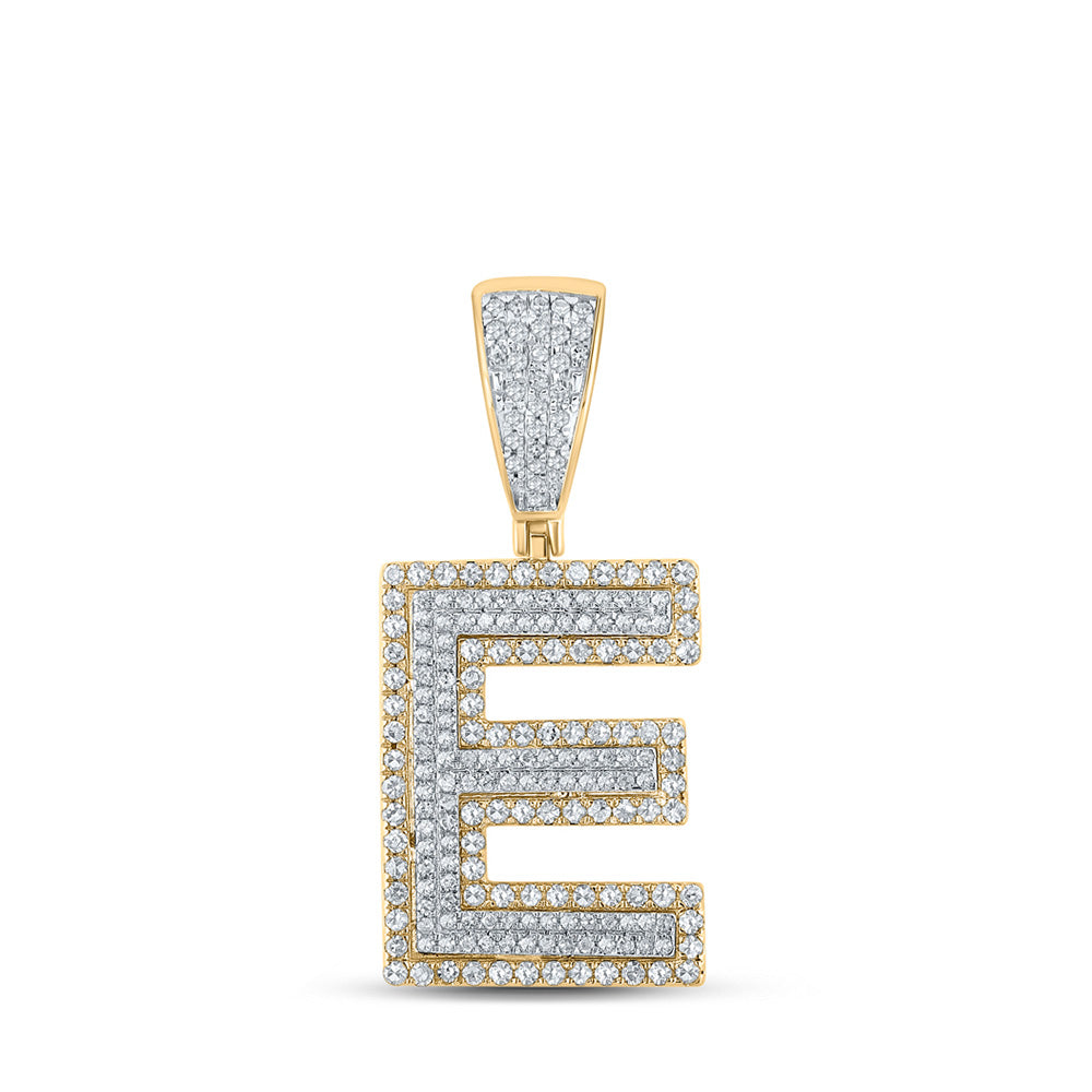 10kt Two-tone Gold Mens Round Diamond Initial E Letter Charm Pendant 7/8 Cttw